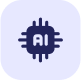 Universal Software icon with AI chip symbol, representing artificial intelligence solutions, machine learning, and smart technology services