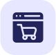 Universal Software icon showing a browser window with a shopping cart, representing eCommerce website and digital retail platform solutions.