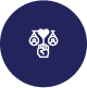 Icon with currency symbols, heart, and fist, representing inclusive fintech solutions for lending, donation, and finance
